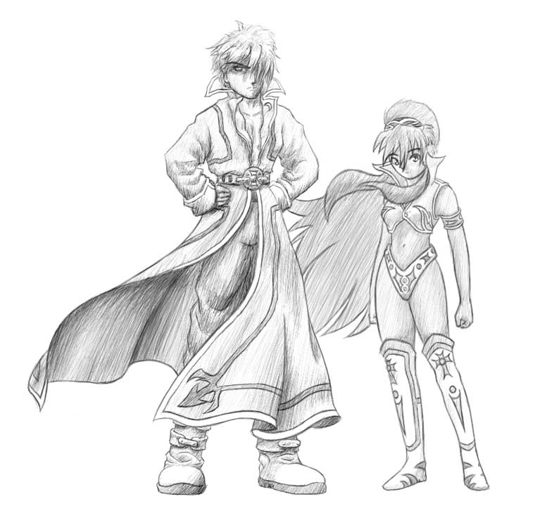 Guy and Girl (shaded)
I like making clothes flappy~
