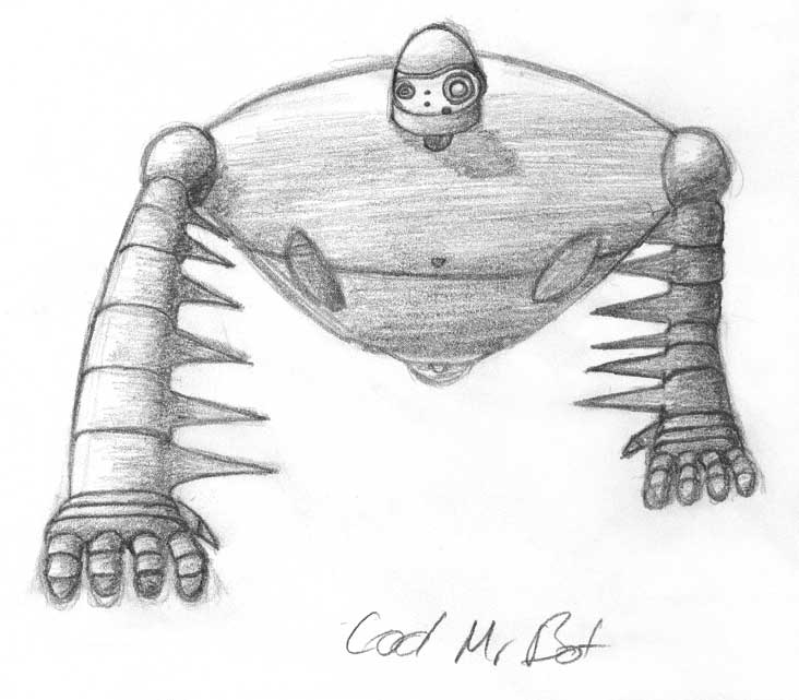 Laputa Mech
That says 'Cool' in the picture, not 'Cod' >_<; I'm a big laputa fan - especially of the robot designs, hence why I drew this. The aim was to have a top down view of it as it was climbing a building.
Keywords: laputa