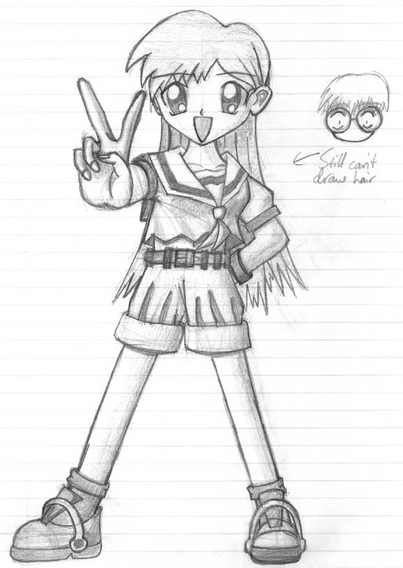 Girl
My first original drawing with folds in clothing, several years before I actually learned how to draw them to not look apalling @_@
