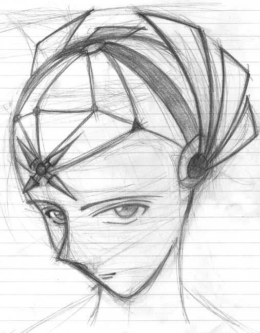 A Look
'Fun with headdress day' - thought I'd try a new head angle. This was drawn on the train on the way... um... somewhere @_@
