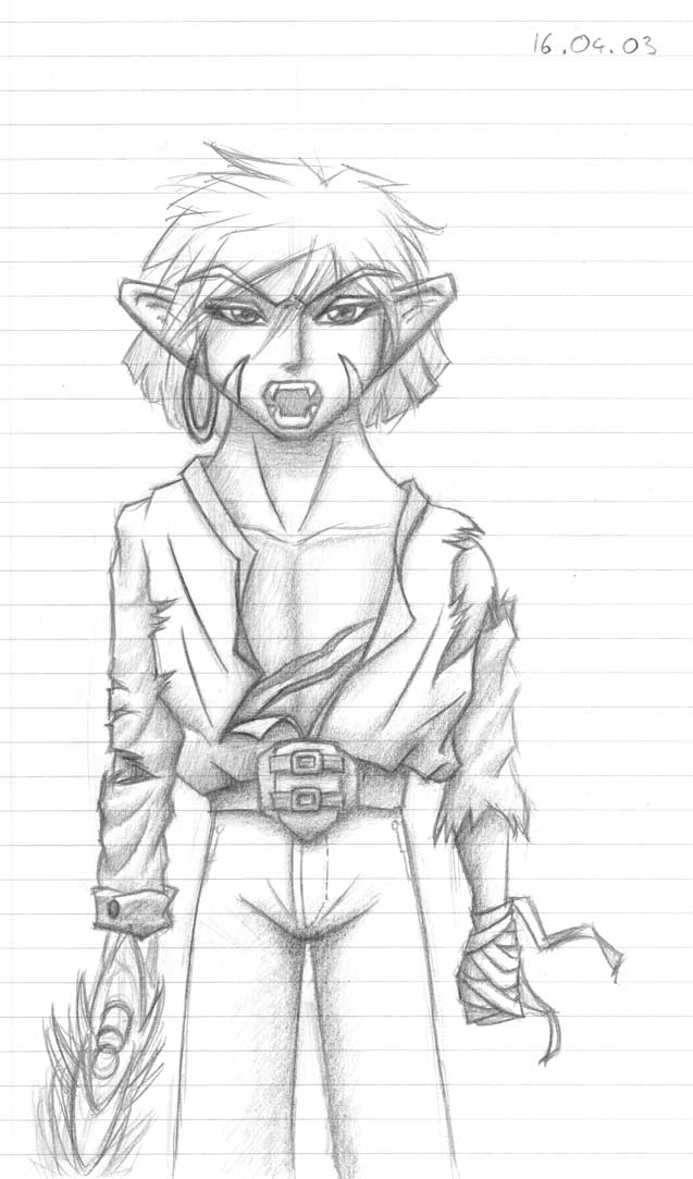 Angry Demon
A demon to match the previously drawn angel.
Yes, that's supposed to be a demonic sword in his right hand, not a demonic hairbrush (which is what it looks like).
Keywords: Demon