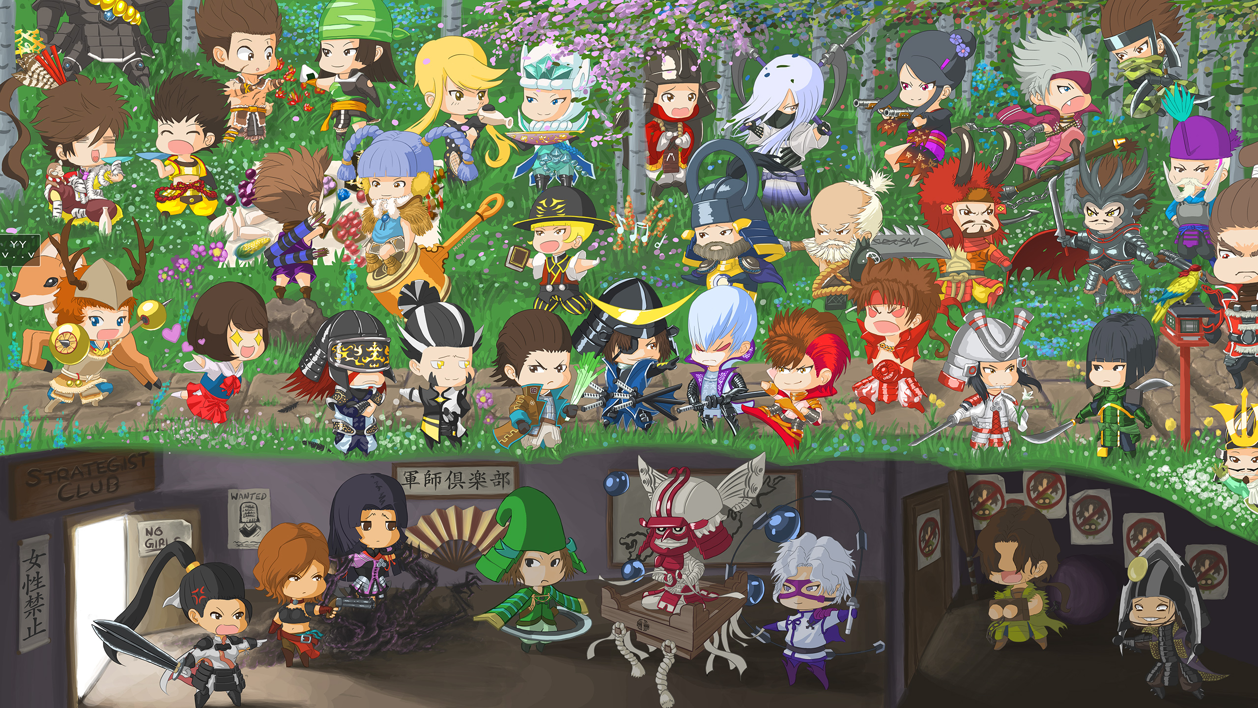 Sengoku Basara 9th Anniversary Party
I drew this picture for Raindrops' Sengoku Basara Poll:
http://www.raindropsanddaydreams.co.uk/2014/04/results-of-unofficial-international.html

There are 41 characters out of a total 45 playable characters! Can you figure out who's missing?

This took about 3 months to draw (because I'm reaaallly slow).
Keywords: Sengoku Basara