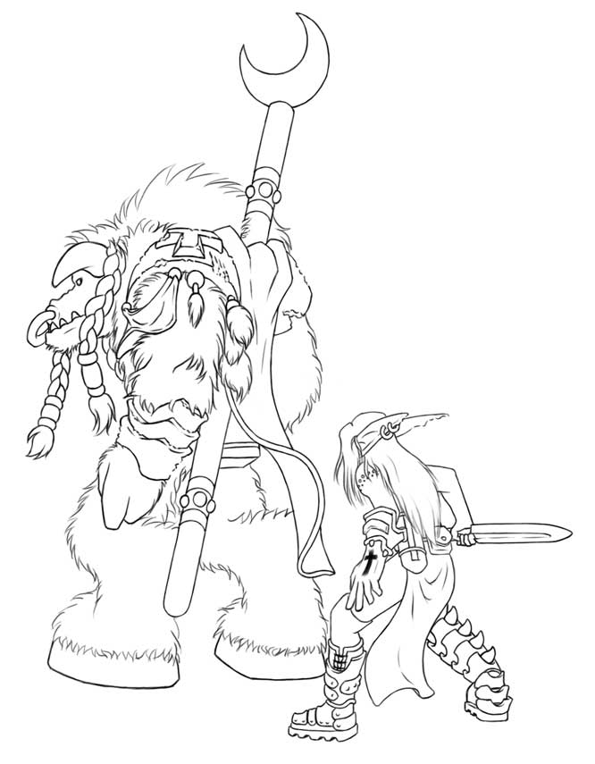 Nightblossom vs Shadowrock
These are my Night Elf rogue and Tauran shaman from World of Warcraft.
=O I haven't drawn in ages.
Keywords: World of Warcraft Night Elf Tauran Nightelf Shaman Rogue