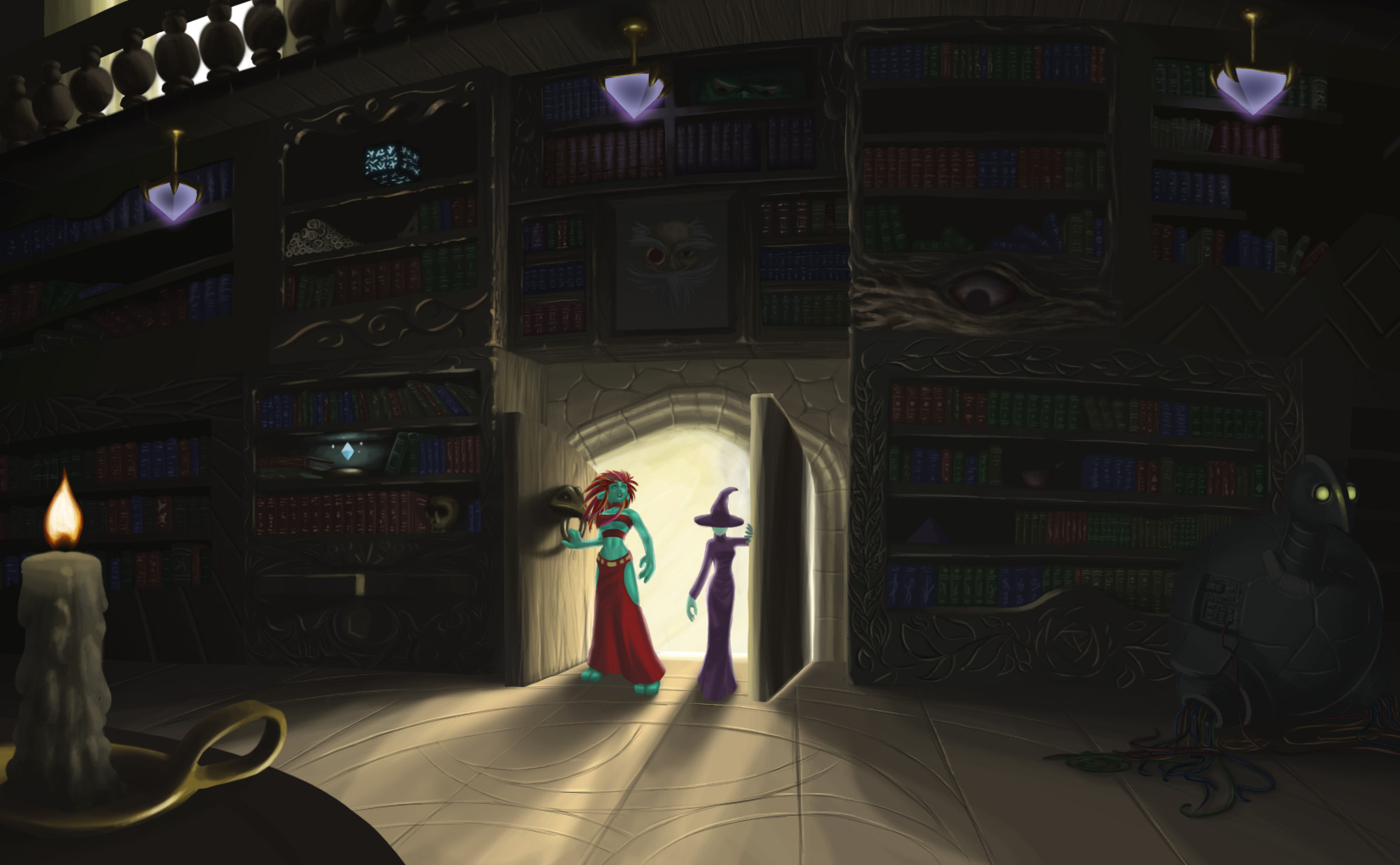 The Lost Workshop of Manticore Meggastrider
Manticore was one of my gnomes.
Remii always complained that his name was too pretentious...
This took about a month to draw on and off.
Keywords: World of Warcraft Remii Amabeth Undead Troll Gnome Workshop Books Library Lost Workshop Manticore Meggastrider